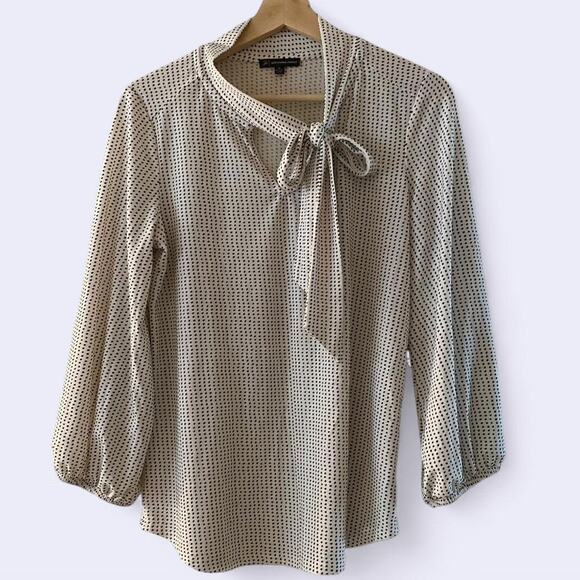 Adrianna Papell white and black Polka Dot Blouse with tie neck - Picture 1 of 6